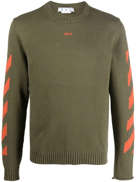  Off-white Pull En Maille à Rayures Diag - Vert 