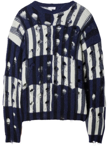  Off-white Pull Shibori à Effet Usé - Bleu 