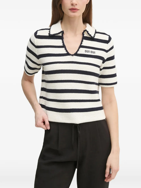  Oui Pull à Col Rayé - Blanc 