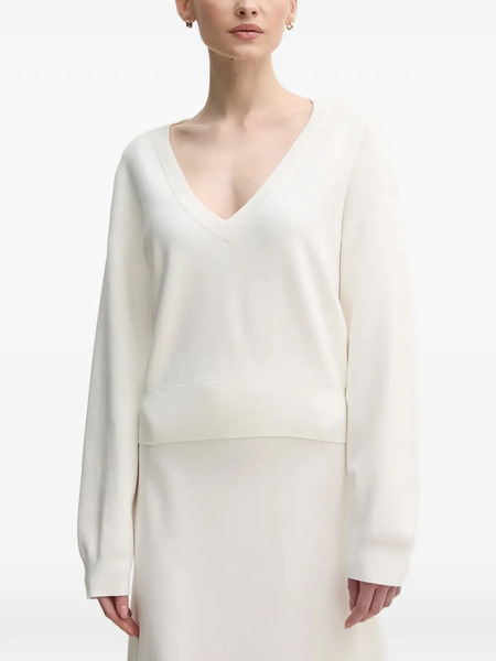  Oui Pull à Col V - Blanc 