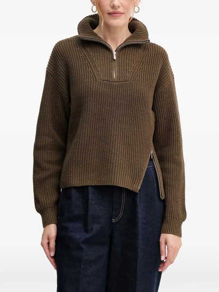  Oui Pull à Col Zippé - Vert 