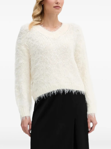  Oui Pull Texturé à Col V - Blanc 