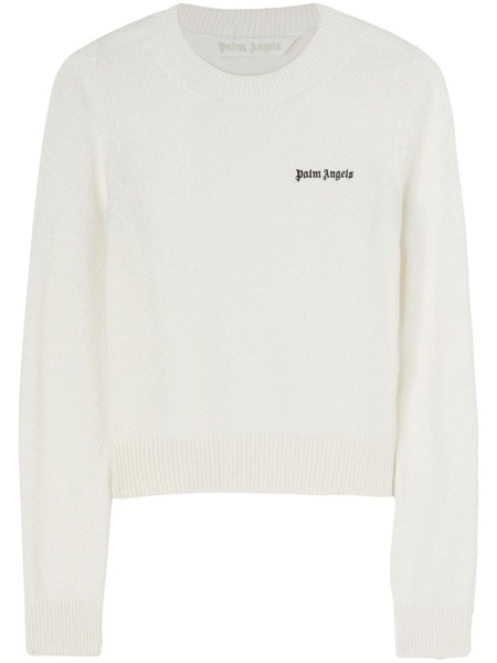  Palm Angels Pull à Logo Brodé - Blanc 