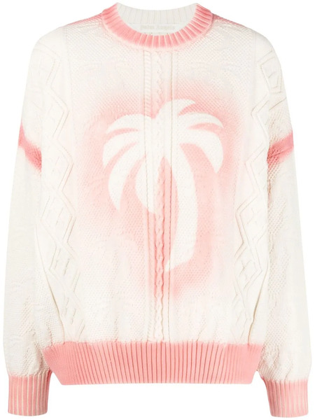  Palm Angels Pull Sprayed Palm En Maille Torsadée - Blanc 