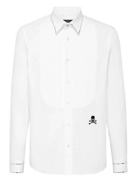  Philipp Plein Chemise Tie Cut Crystals - Blanc 