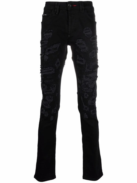  Philipp Plein Jean Droit à Effet Usé - Noir 