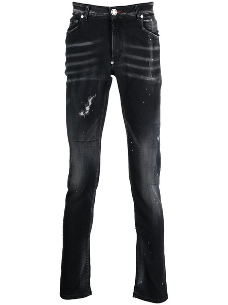  Philipp Plein Jean Skinny à Effet Usé - Noir 