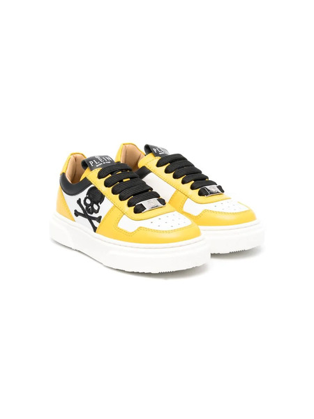  Philipp Plein Junior Baskets à Tête De Mort Brodée - Blanc 