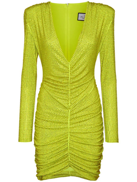  Philipp Plein Robe Courte à Ornements Strassés - Jaune 
