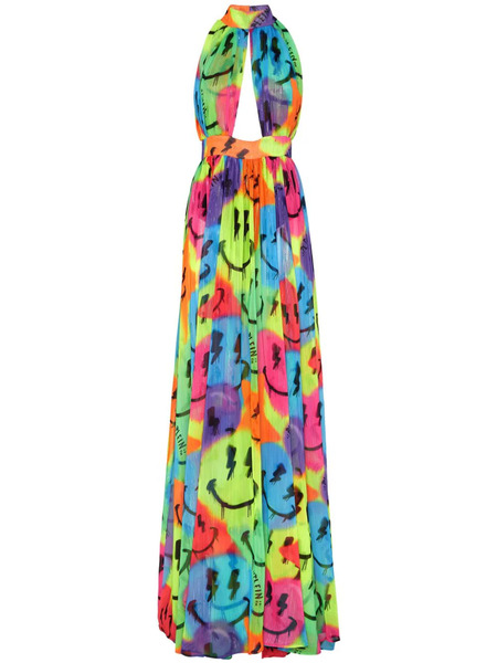  Philipp Plein Robe Longue Smile En Soie - Bleu 