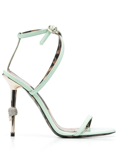  Philipp Plein Sandales Leopard 115 Mm à Détail Tête De Mort - Vert 