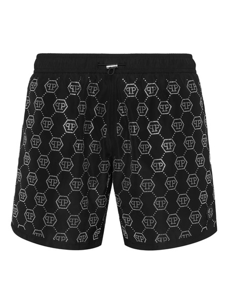  Philipp Plein Short De Bain à Monogramme En Cristaux - Noir 