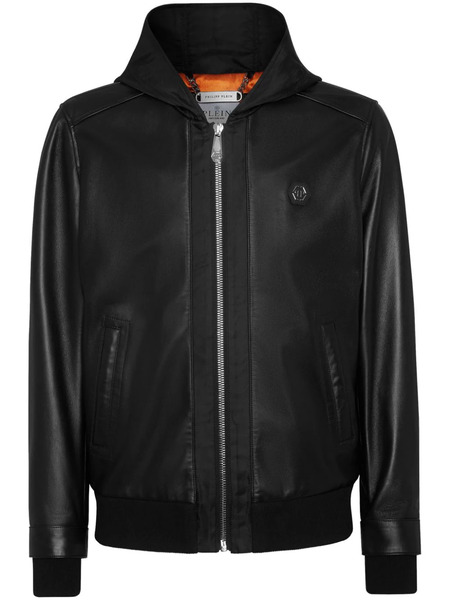  Philipp Plein Veste Bomber En Cuir à Capuche - Noir 