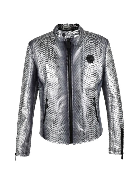  Philipp Plein Veste En Cuir à Effet Peau De Python - Argent 