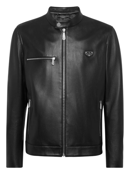  Philipp Plein Veste En Cuir à Fermeture Zippée - Noir 