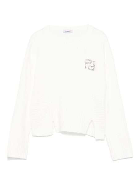 Pinko Kids Pull à Logo Strassé - Blanc 