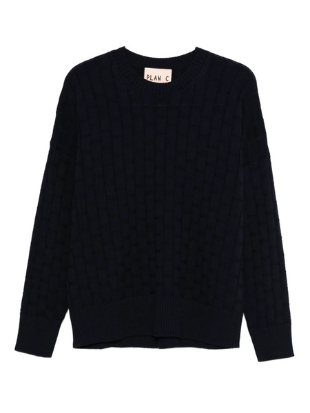  Plan C Pull Matelassé à Col Rond - Bleu 