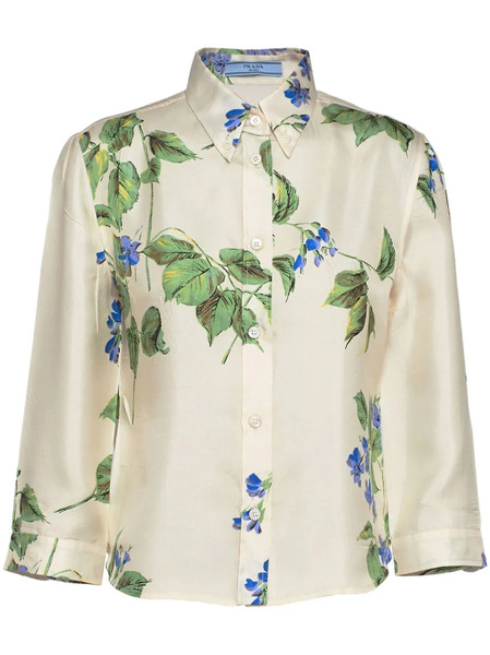  Prada Chemise à Fleurs Imprimées - Tons Neutres 