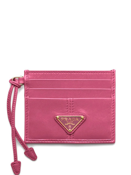  Prada Porte-cartes En Cuir à Plaque Logo - Rose 