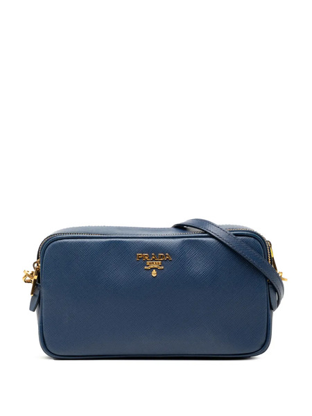  Prada Pre-owned Mini Sac à Bandoulière En Cuir Saffiano à Double Fermeture Zippée (2010-2026) - Bleu 