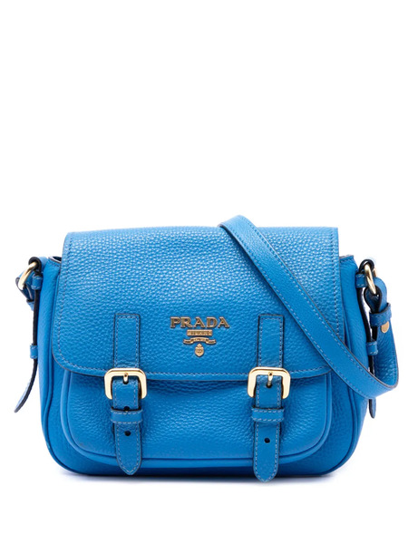  Prada Pre-owned Sac à Bandoulière Double Buckle Messenger Bag En Cuir Vitello Daino (2013-2026) - Bleu 