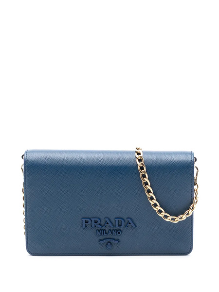  Prada Pre-owned Sac à Bandoulière En Cuir Saffiano Lux Monochrome Wallet On Chain (2010-2025) - Bleu 