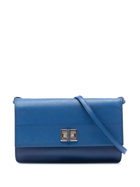  Prada Pre-owned Sac à Bandoulière Wallet On Strap En Cuir Saffiano à Loquet (2013-2026) - Bleu 
