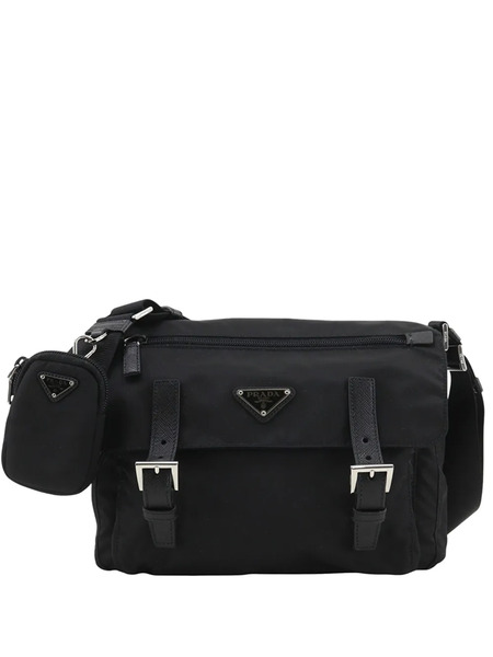  Prada Pre-owned 2019-2026 Saffiano Trimmed Re Nylon Zip Double Buckle Messenger Bag Crossbody Bag - Noir 