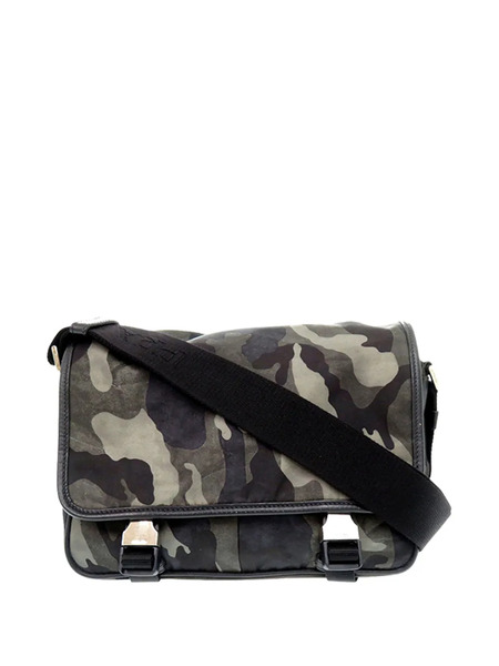  Prada Pre-owned 2013-2026 Saffiano Trimmed Tessuto Camouflage Double Buckle Messenger Bag Crossbody Bag - Marron 