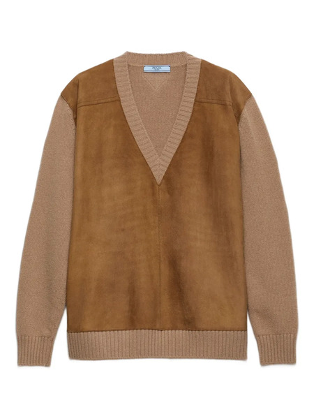  Prada Pull à Col V - Marron 