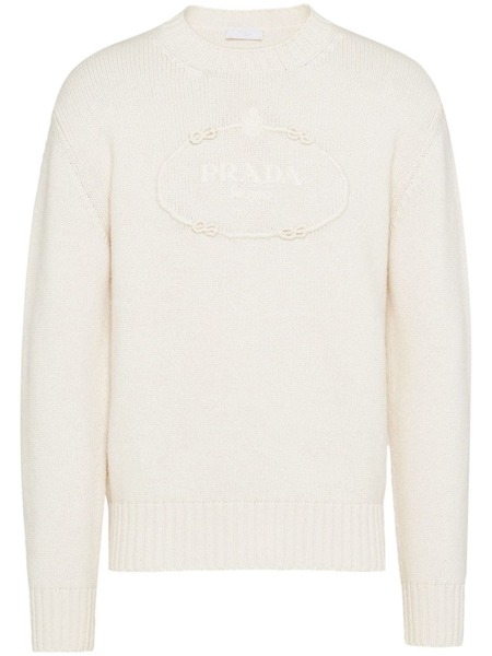  Prada Pull à Logo Brodé - Blanc 