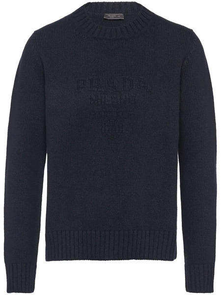  Prada Pull à Logo Brodé - Bleu 