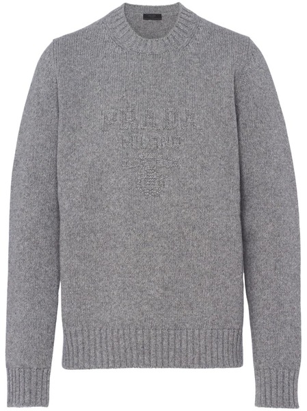  Prada Pull à Logo Brodé - Gris 