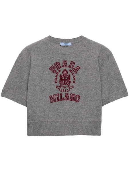  Prada Pull à Logo En Intarsia - Gris 
