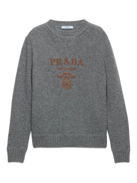  Prada Pull à Logo Intarsia - Gris 