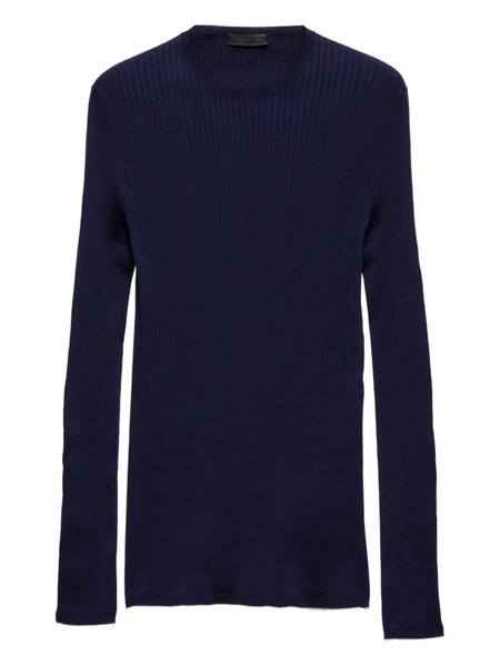 Prada Pull En Maille Nervurée - Bleu 