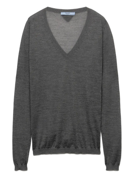  Prada Pull Manches-longues à Col V - Gris 