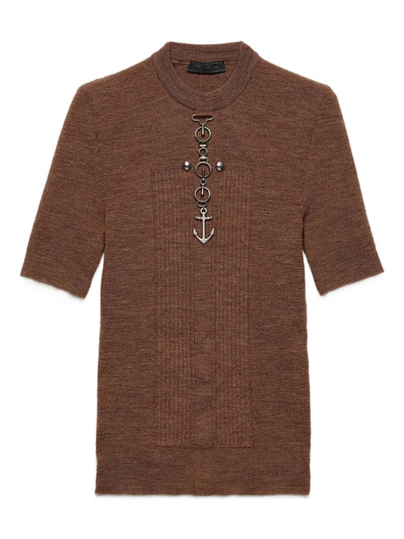  Prada Pull Nervuré à Détail D'ancre - Marron 