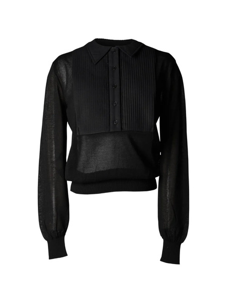  Pushbutton Layered Pleated-panel Sweater - Noir 