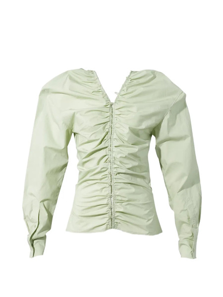  Pushbutton Ruched Button-up Shirt - Vert 