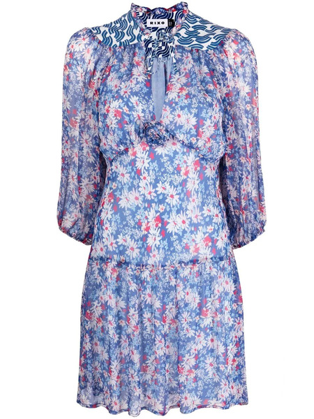  Rixo Robe Courte à Fleurs - Bleu 