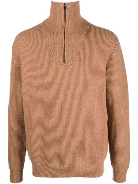  Roberto Collina Pull Nervuré à Col Zippé - Marron 