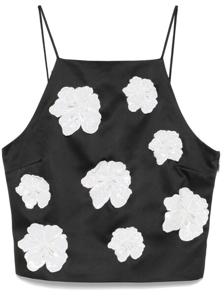  Rotate Birger Christensen Haut En Satin à Fleurs - Noir 