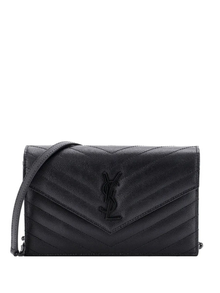  Saint Laurent Pre-owned Classic Monogram Wallet On Chain Matelasse Chevron Leather Small Crossbody Bag - Noir 