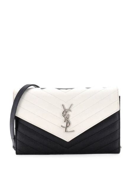  Saint Laurent Pre-owned Classic Monogram Wallet On Chain Matelasse Chevron Leather Small Crossbody Bag - Noir 