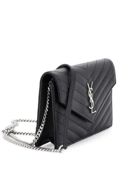  Saint Laurent Pre-owned Petit Sac à Bandoulière Classic Monogram Wallet On Chain Matelasse Chevron En Cuir - Noir 
