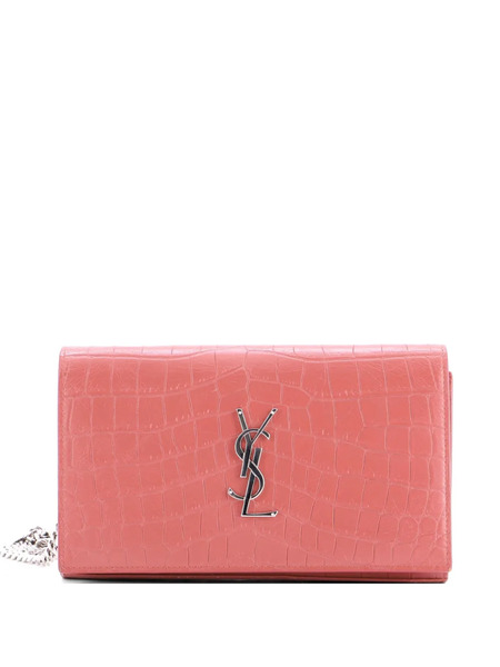  Saint Laurent Pre-owned Petit Sac à Bandoulière Wallet On Chain En Cuir Effet Peau De Crocodile à Monogramme Classic - Rouge 
