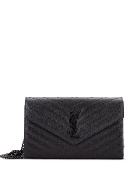  Saint Laurent Pre-owned Sac à Bandoulière Classic Monogram Walleton Chain Matelassé Chevron En Cuir Médium - Noir 