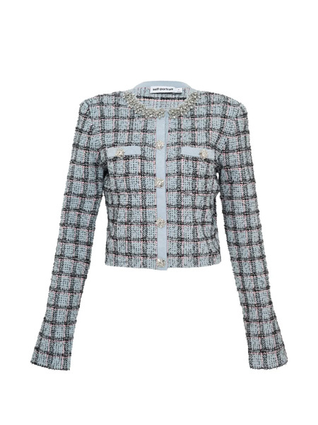  Self-portrait Cardigan à Carreaux - Bleu 
