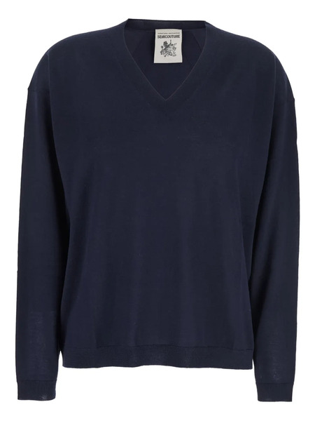  Semicouture Pull à Col V - Bleu 